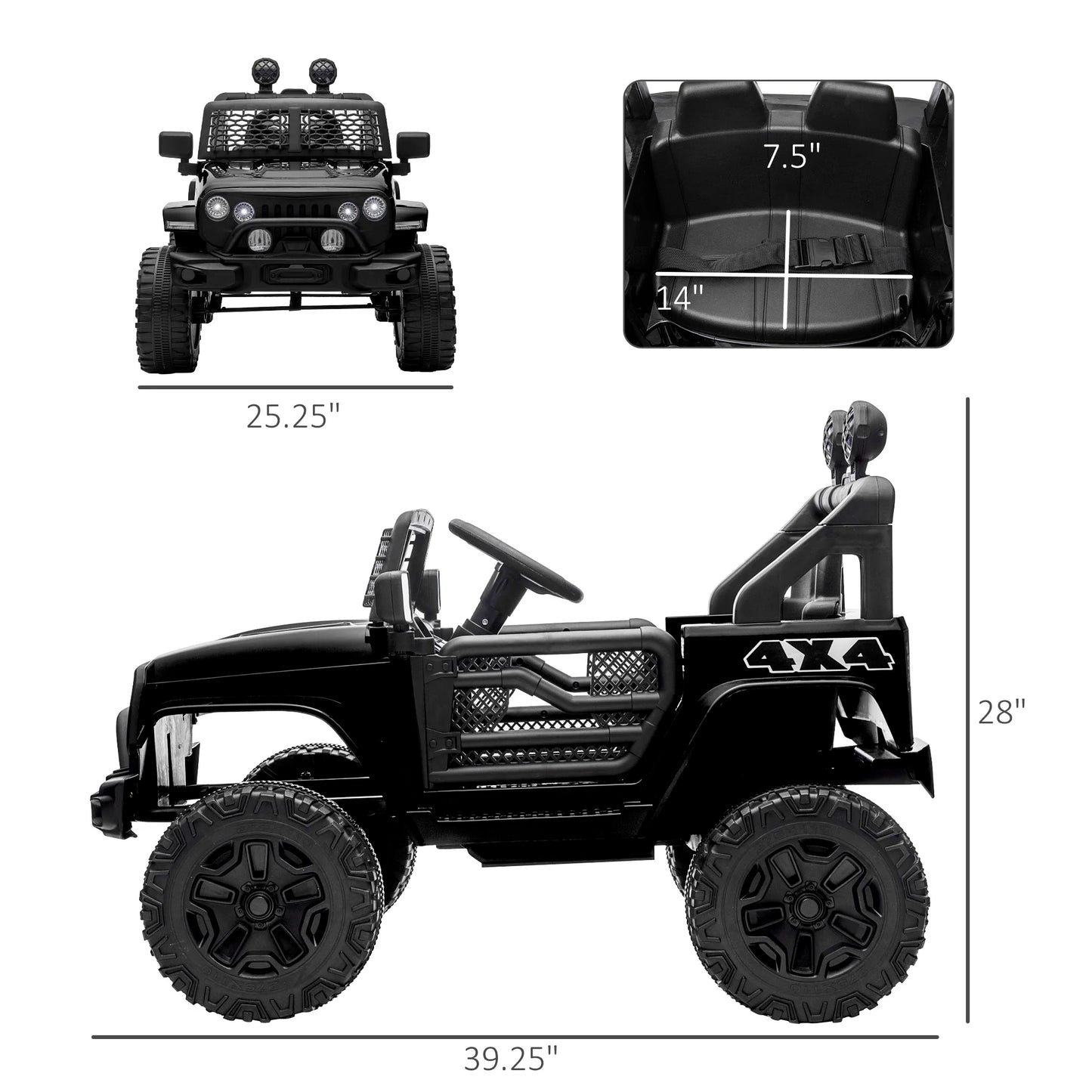 12V Battery Powered Kids Ride on Car Off Road Truck Toy W/ Parent Remote, Black