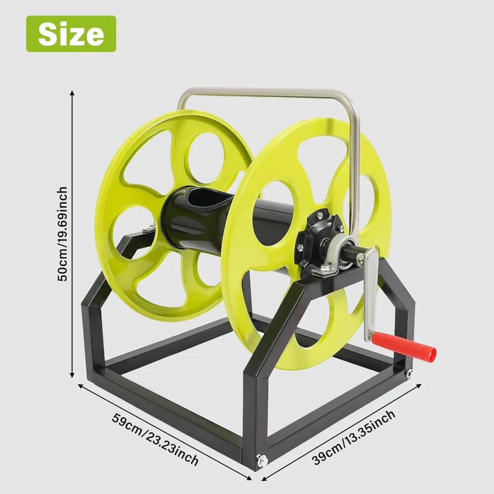 Garden Hose Reel, 360° Wall Mounted Water Hose Reel with Crank Handle, 328FT Metal Hose Reels for Lawn Watering
