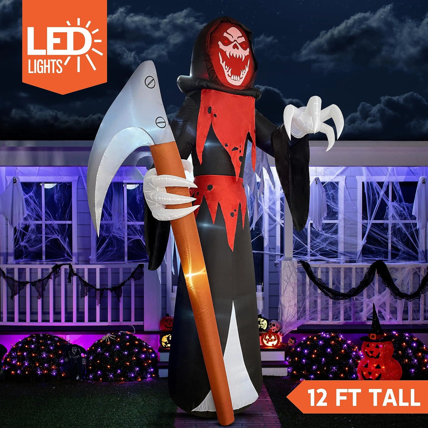 Joyfy 12 FT Halloween Giant Grim Reaper Inflatable with Built-in LEDs