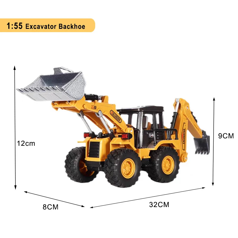 Engineering Diecast Toys for Boys Alloy+Plastic Tractor Excavator Backhoe Crane Bulldozer Kids Truck Children Vehicle Model Gift