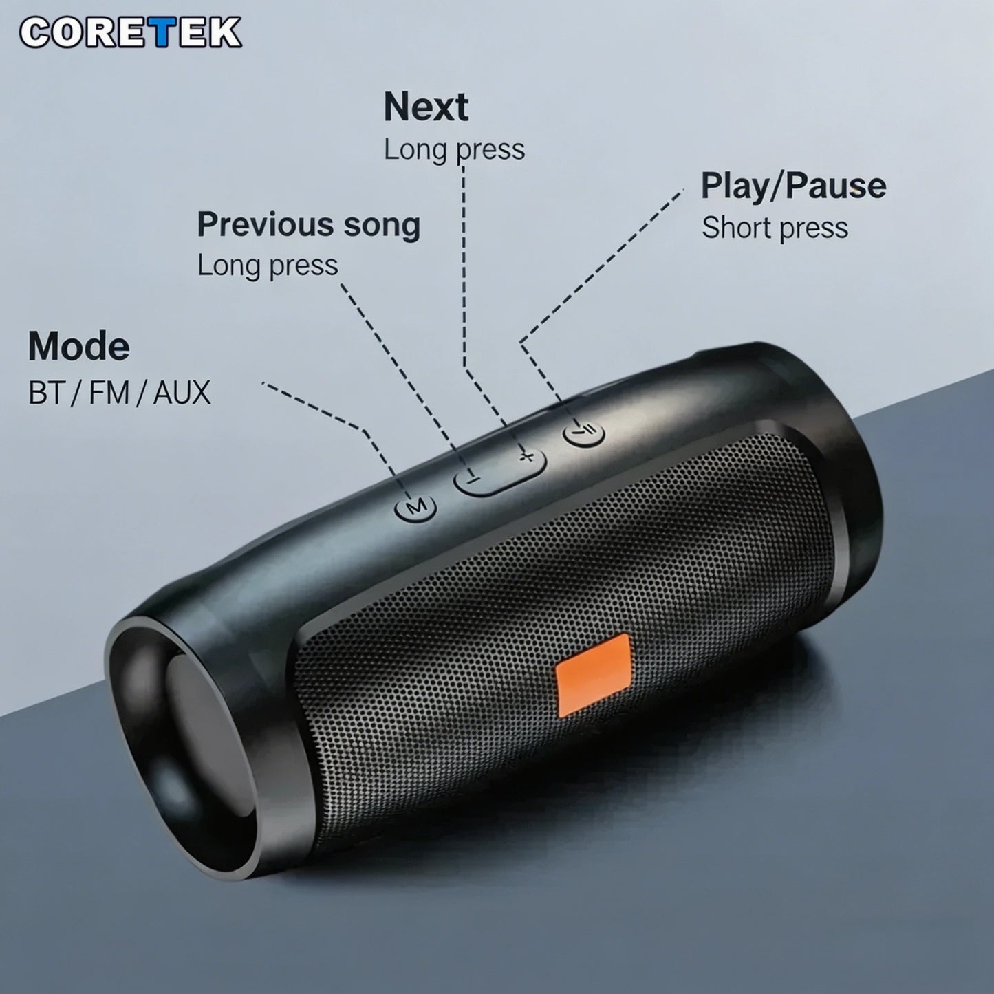 Portable Bluetooth Speaker, Stereo Surround, FM Radio, TF Card, 1200mAh Battery, 10m Range, Mini for Travel & Home
