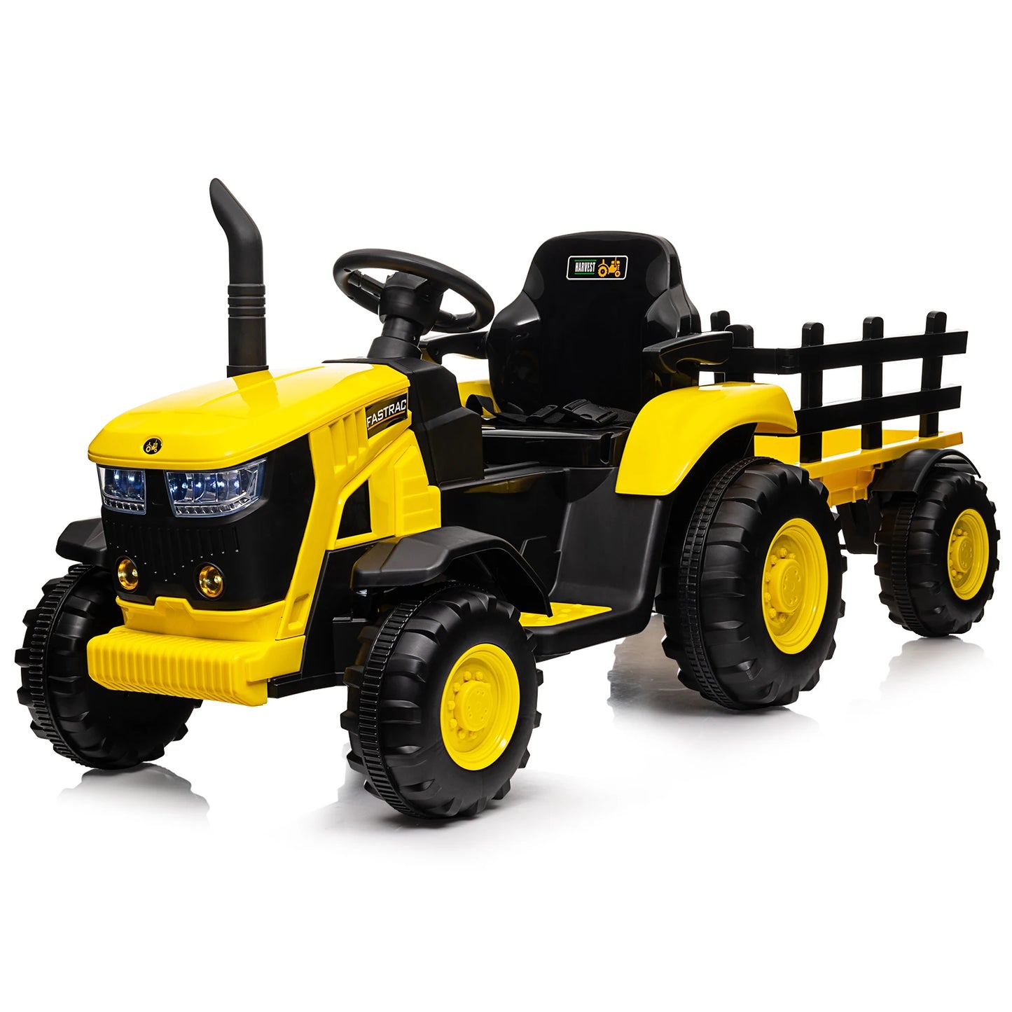 12V Kids Tractor with Trailer,35W Dual Motors,, Bluetooth ,Music, Spring Suspension