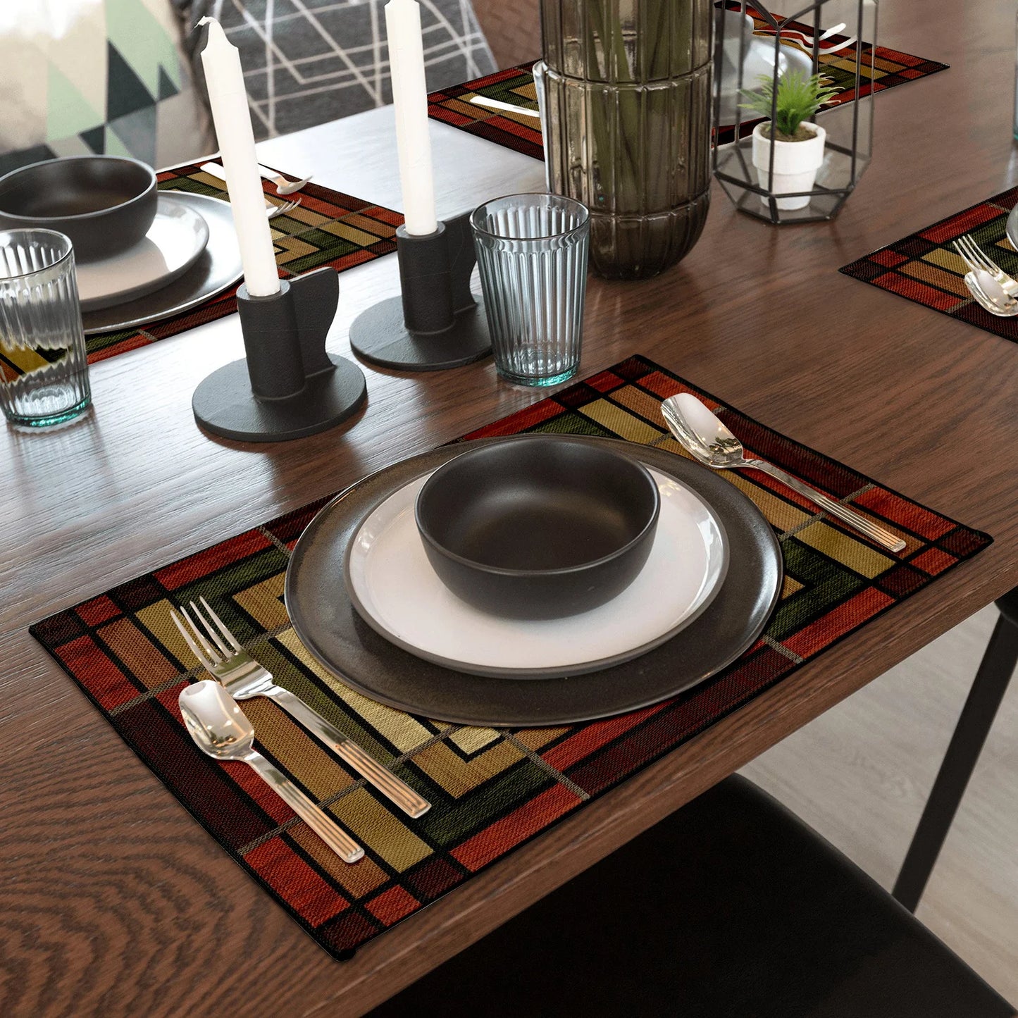 4pcs Rustic Wooden Pattern Placemats Farmhouse Dining Linen Table Place Mats