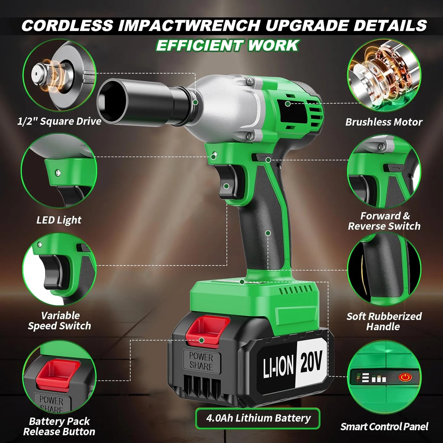 3 in 1 Electric Impact Wrench 20V 430nm Cordless Brushless Car Support Battery Power
