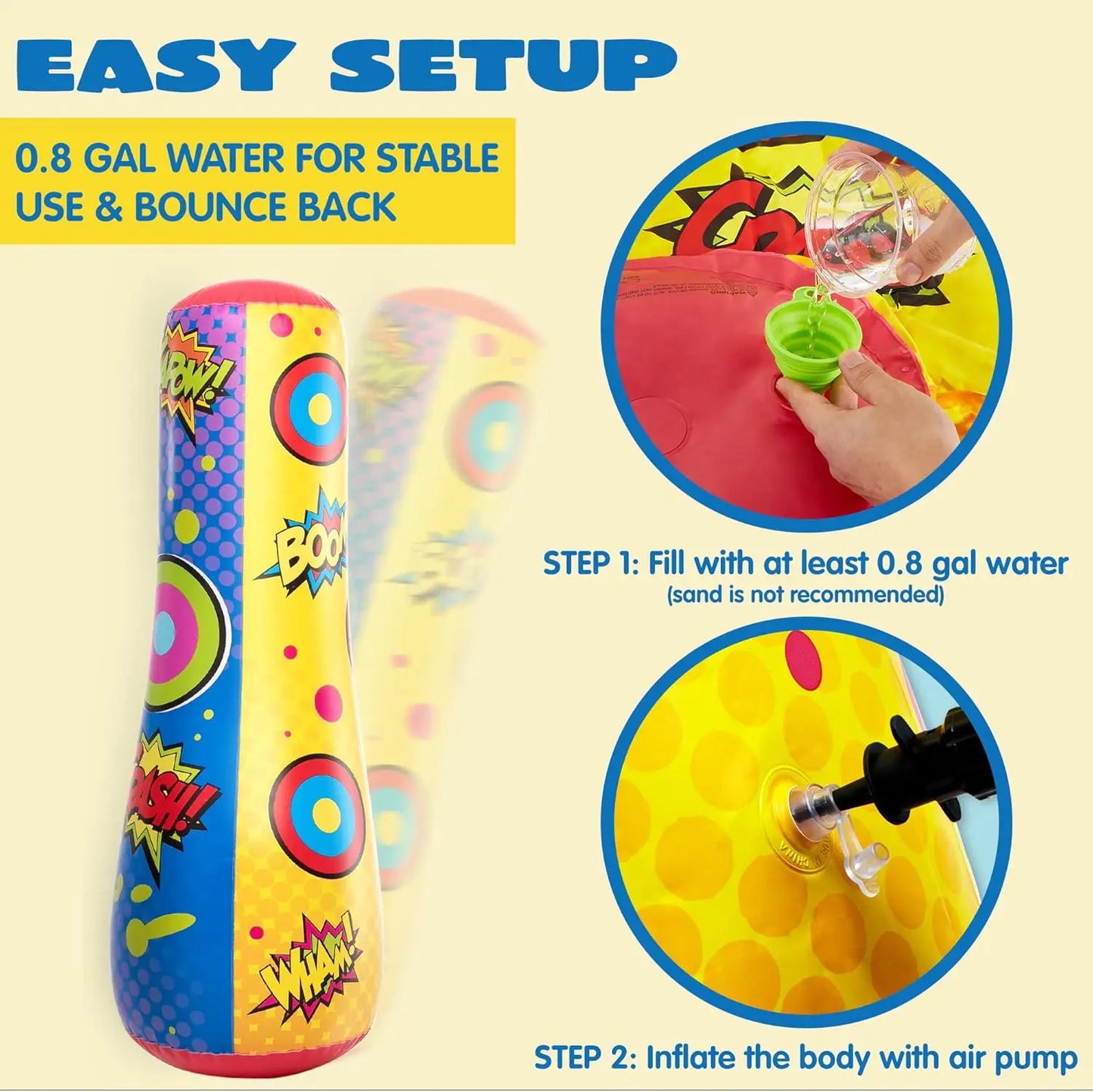 JOYFY Punching Bag for Kids 47 Inches Kids Double-Sided Inflatable Punching Bag