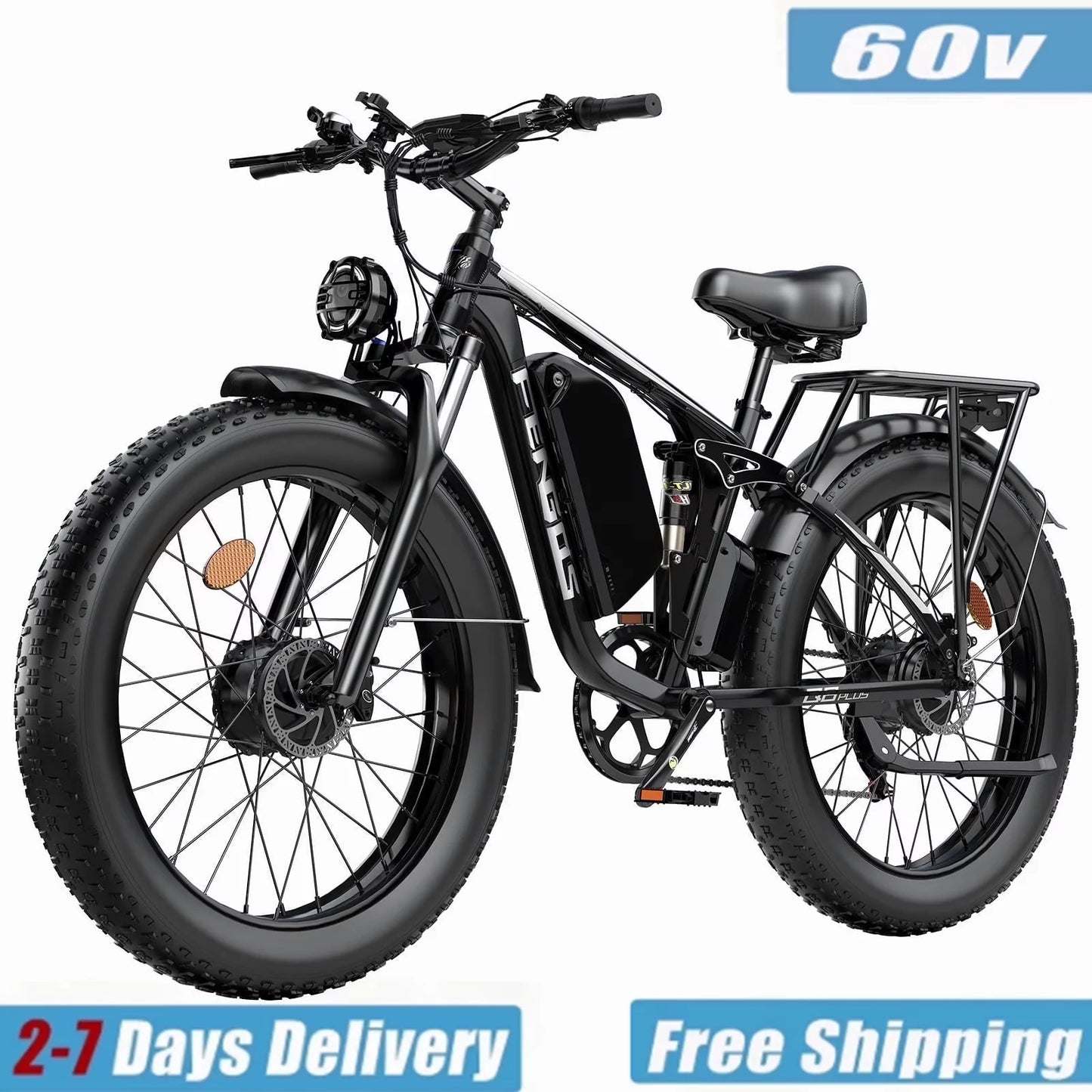 FENGQS NEW Q8PLUS 6000W 5000W Dual Motor Mountain Electric Vehicle 60V1200WH Large Battery, 100 Kilometer Range, Hydraulic Disc Brake with Turn Signal. Fully Shock-Absorbing Structure