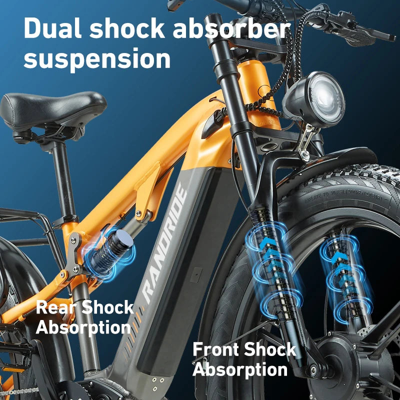 Y80 Dual Motor Electric Mountain Bike 2000W 48V 20Ah Battery E-bike 26 Inch Fat Tire E-Bike with Front and Rear Disc Brakes