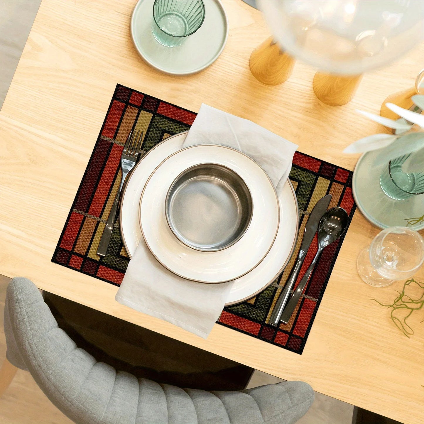 4pcs Rustic Wooden Pattern Placemats Farmhouse Dining Linen Table Place Mats