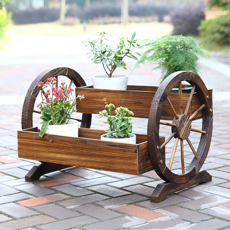 ‌Solid Wood Rolling Plant Cart - Outdoor Patio Stand