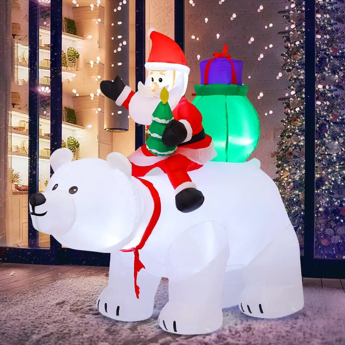6 FT Christmas Inflatables Santa Clause Riding Bear with Shaking Head Outdoor Decorations Blow Up Yard Decor with LED Lights