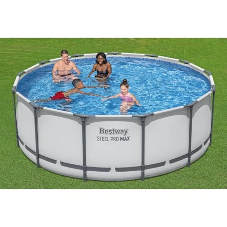 Steel Pro MAX 13' X 48' Above Ground Pool Round Metal Frame Outdoor Swimming Pool Set with Filter Pump Ladder and Cover Gray