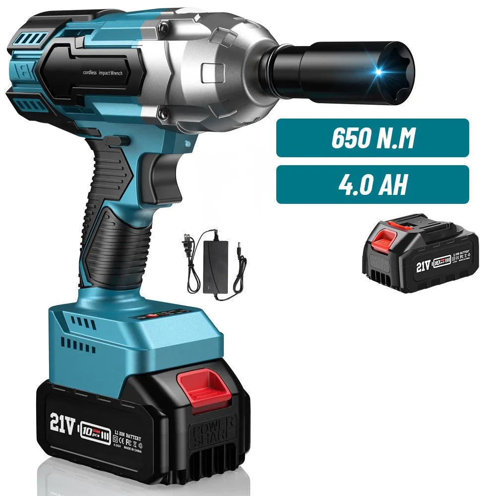 Seesii 3-in-1 650N.m Cordless Impact Wrench & Electric Drill & Screwdriver 1/2" Brushless Impact Gun Kit with 2*4.0ah Batteries LED Light  for Car Home