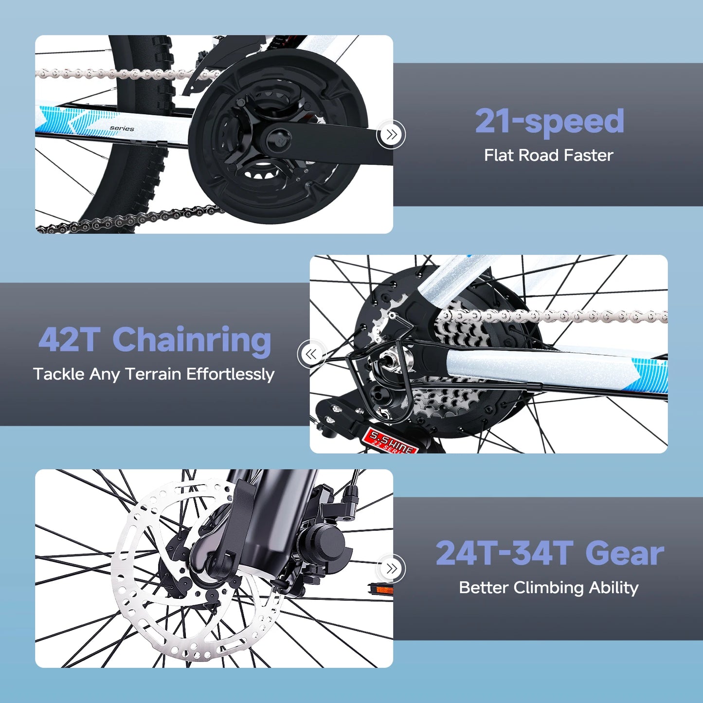 26" Electric Bike For Adults, Electric Mountain Bike With 1000w Peak Motor Electric Dirt Bike