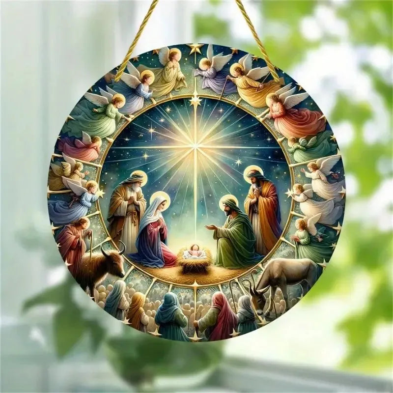 2D 8in Wooden Circular Disc Jesus and Disciples Flat Christian Religious Art