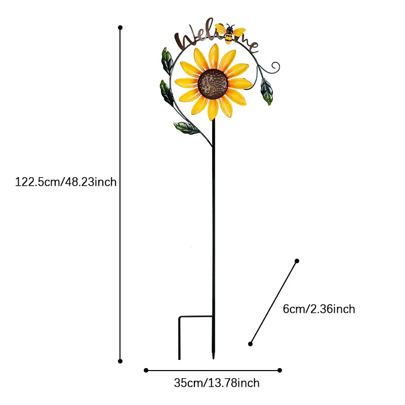 Wind Spinner With Stake, Standing Bee Sunflower Pinwheel