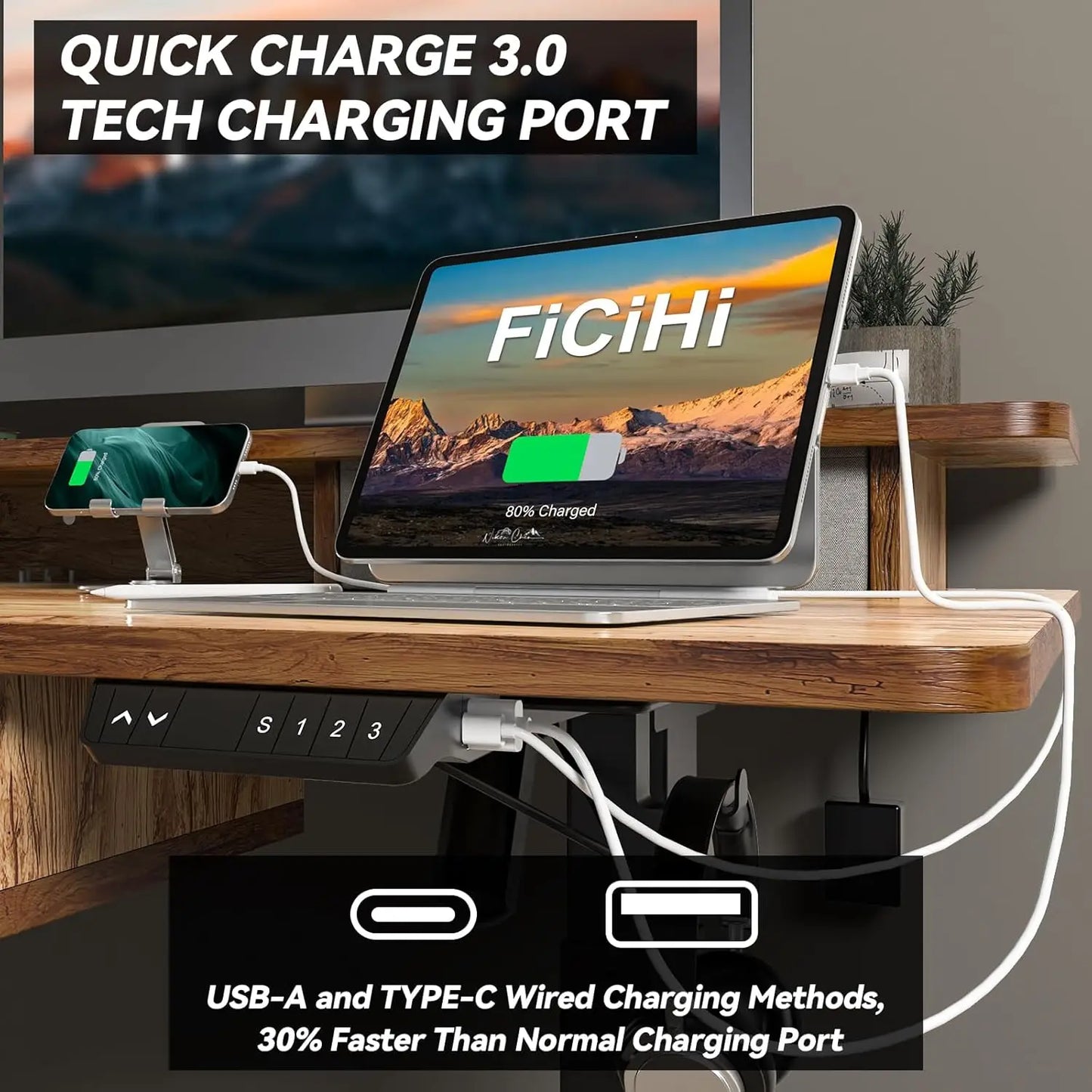 Height Adjustable Electric Desk 55x30" 4 Drawer Two Tier 3 Memory USB Port Home Office