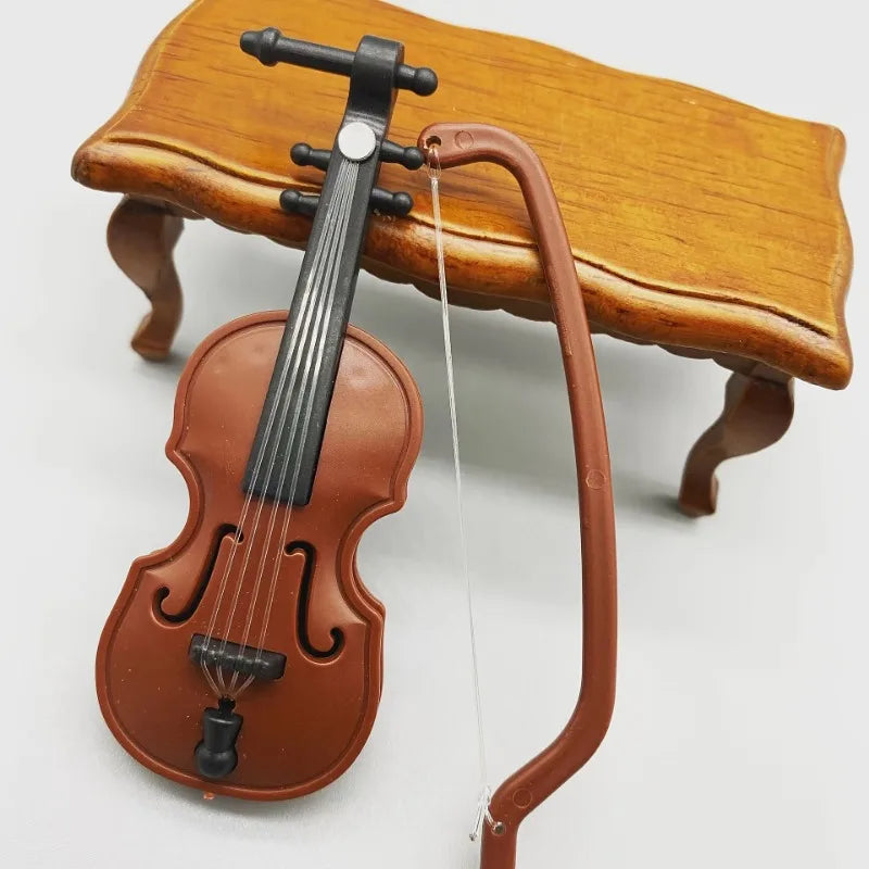 Mini Violin Prop Wooden Musical Instrument Decoration Handmade Desktop Violin for Dollhouse Miniatures and Home Decor