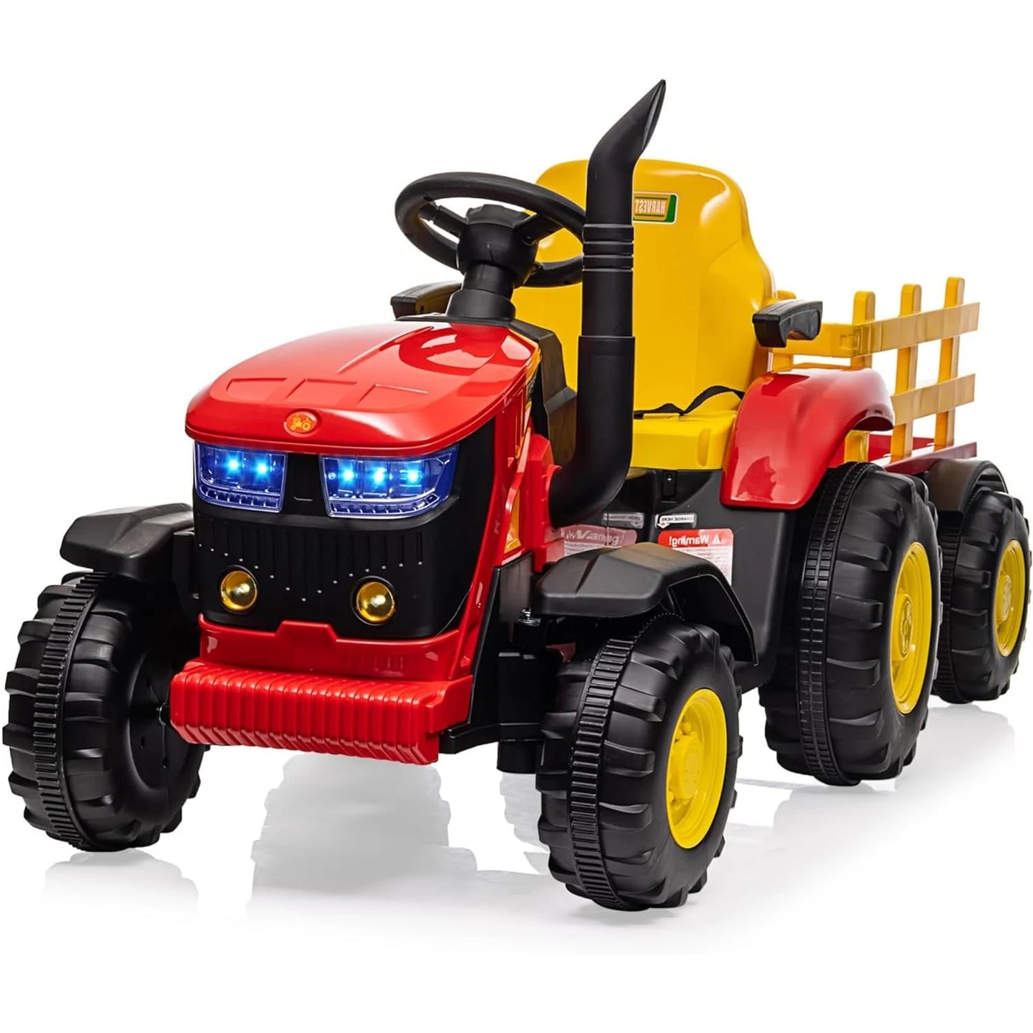 12V Kids Tractor with Trailer,35W Dual Motors,, Bluetooth ,Music, Spring Suspension