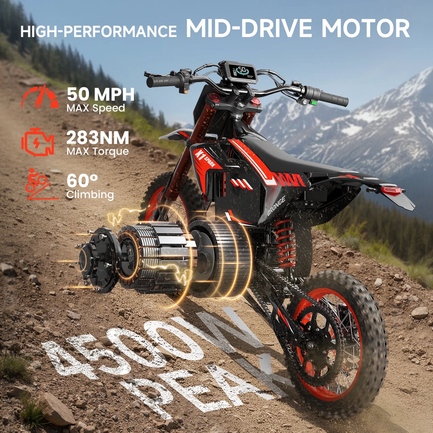 Electric Dirt Bike for Adults Teens 4500W Peak 60V 28.8Ah Battery Up to 60 Miles 50MPH Electric Motorcycle 14"/12" Fat Tire Mountain Off Road E-Bike