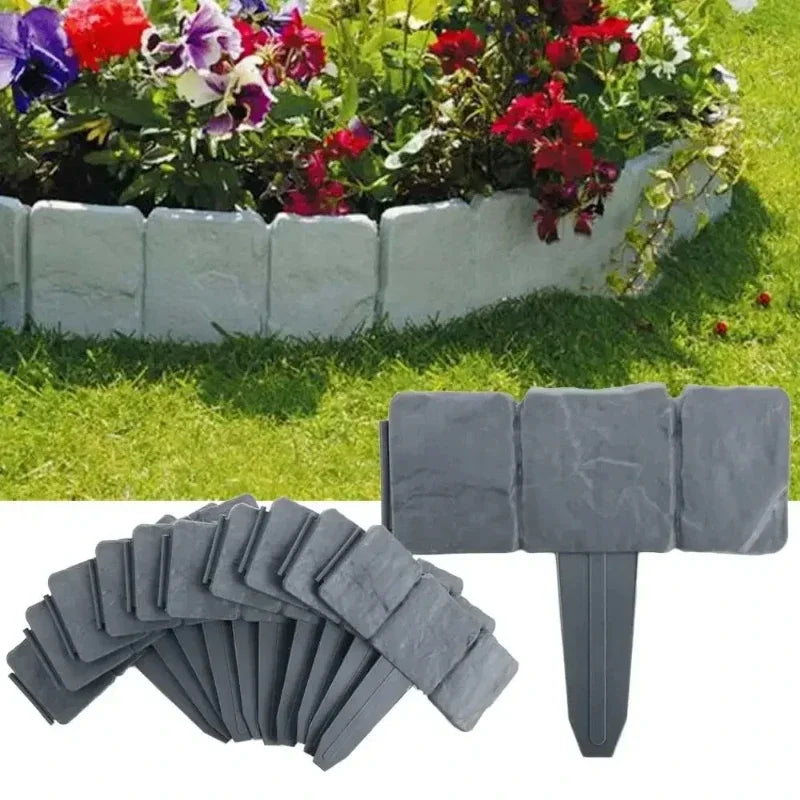 10pcs locking Plastic Fence Imitation Stone Garden Barrier