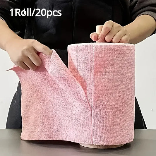 1 Roll/20pcs Microfiber Cleaning Wipes - High Absorbency, Durable & Machine Washable