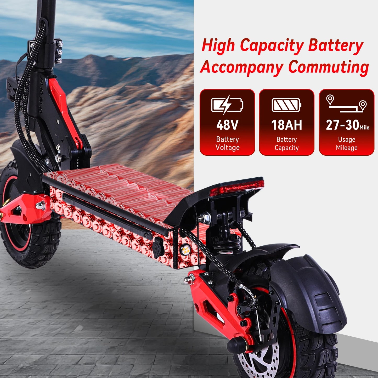 J15 Electric Scooter Adult 1600W Motor 11-Inch Off-Road tires 48V18AH Battery Max Speed 31mph Range 27-30 Miles Electric Scooter