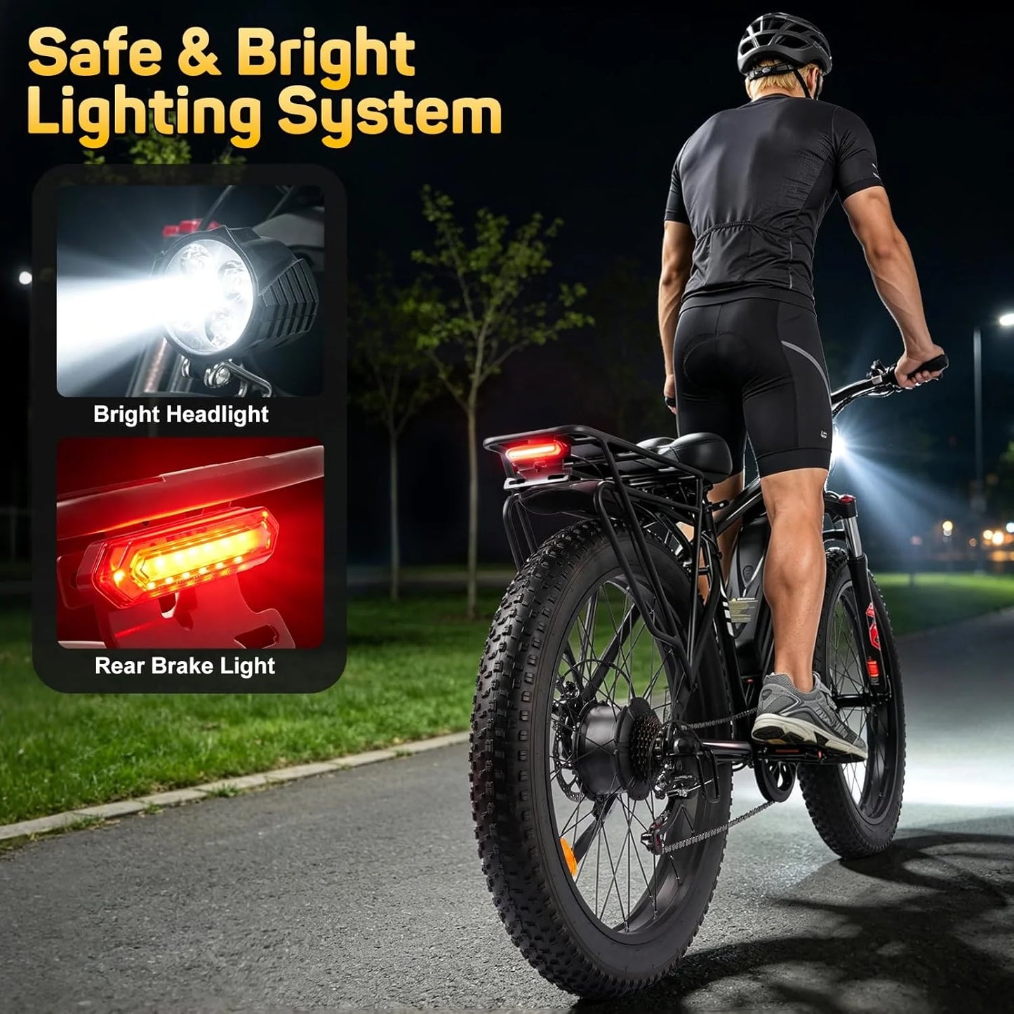 Peak 1500W Electric Bike High Speed 32MPH 48V 15Ah Battery 26'' Fat Tire Ebike Mountain Bicycle Off-Road Snow Bike for Adults