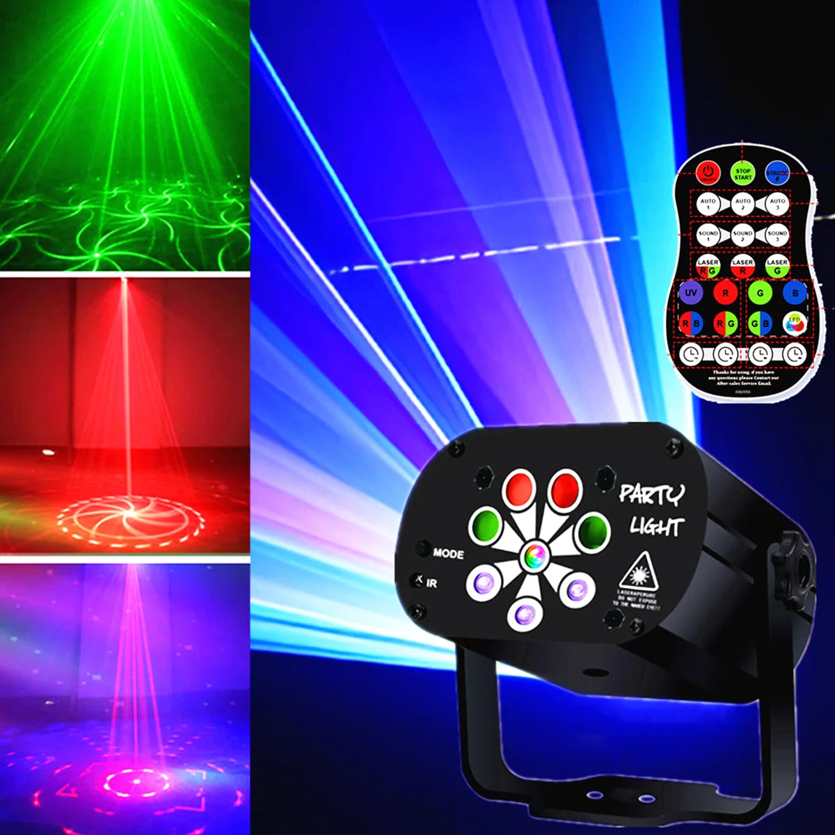 DJ Lamp - Disco Party Lamp - USB 8-Pin Multi-Pattern Remote Control Sound-Controlled Strobe Lamp