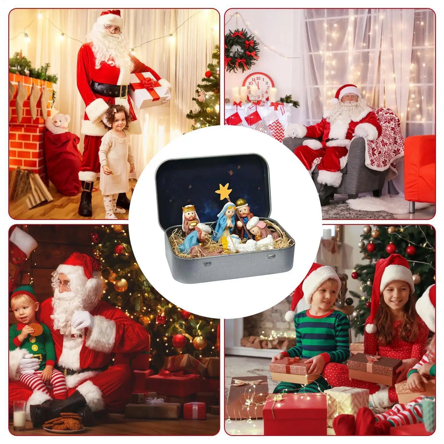 Nativity Set in Tin Box Portable Mini 3D Decorative Holy Ornament