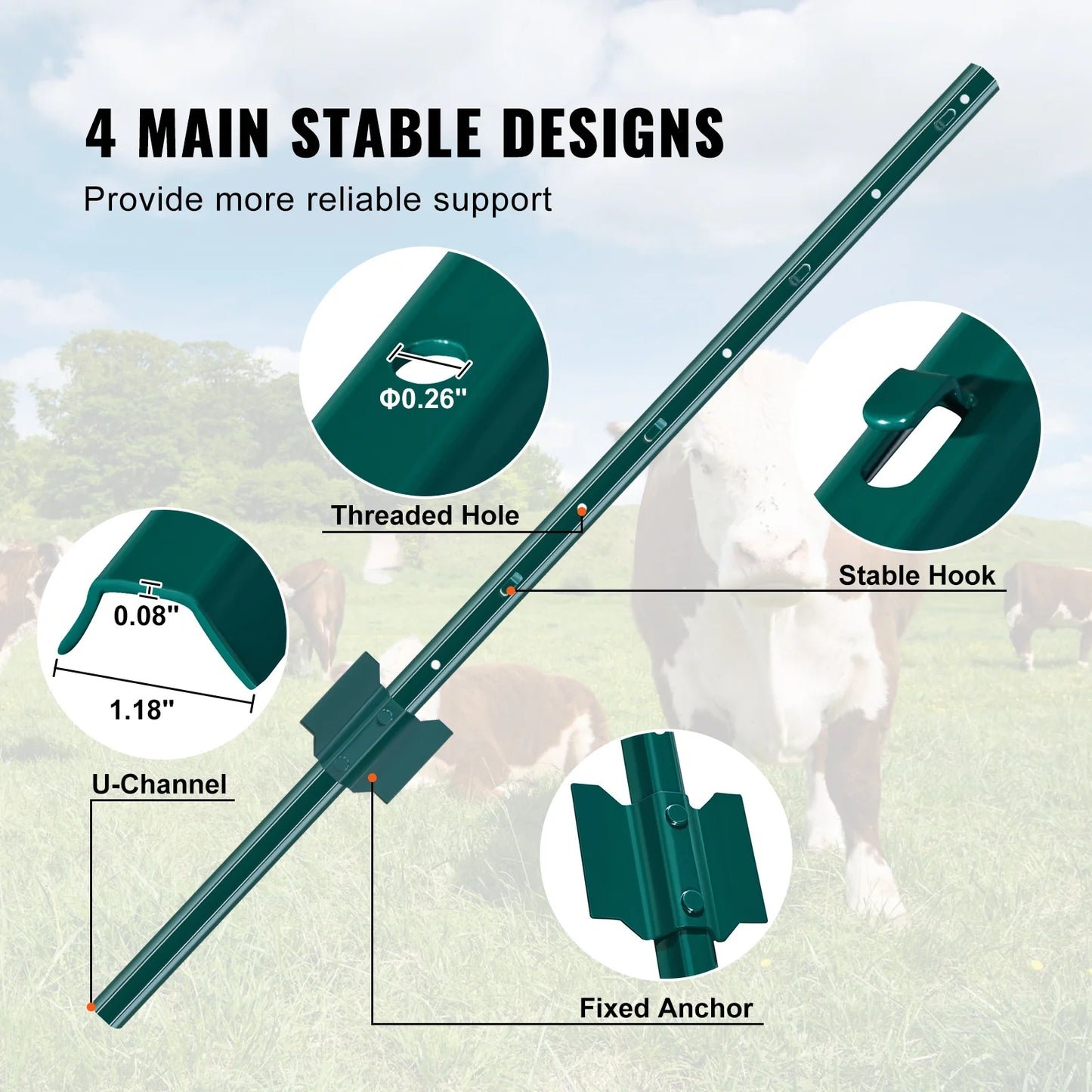 4/5/6/7 Ft Fence Post 6/10 Pack T-Post Heavy Duty Metal Fence Posts Green
