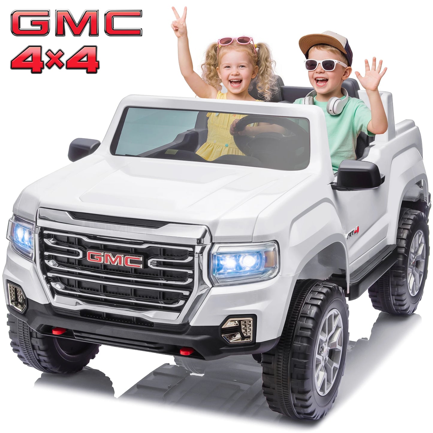 24V 4WD Kids Ride On Truck, 4 Motors 7AH Battery Electric Pickup Car, with LED Lights, Spring Suspension, MP3, 2 Speed Switch, Gift for Kids