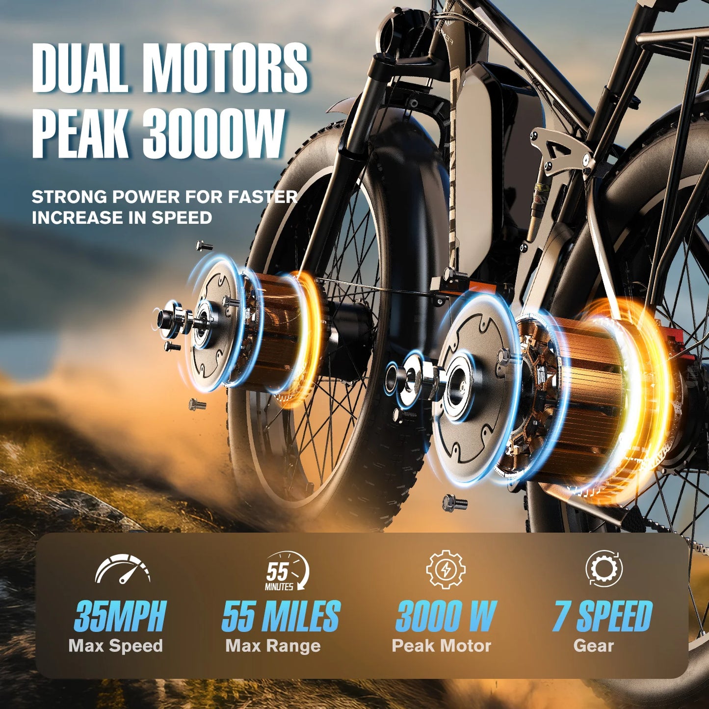 FENGQS NEW Q8PLUS 6000W 5000W Dual Motor Mountain Electric Vehicle 60V1200WH Large Battery, 100 Kilometer Range, Hydraulic Disc Brake with Turn Signal. Fully Shock-Absorbing Structure