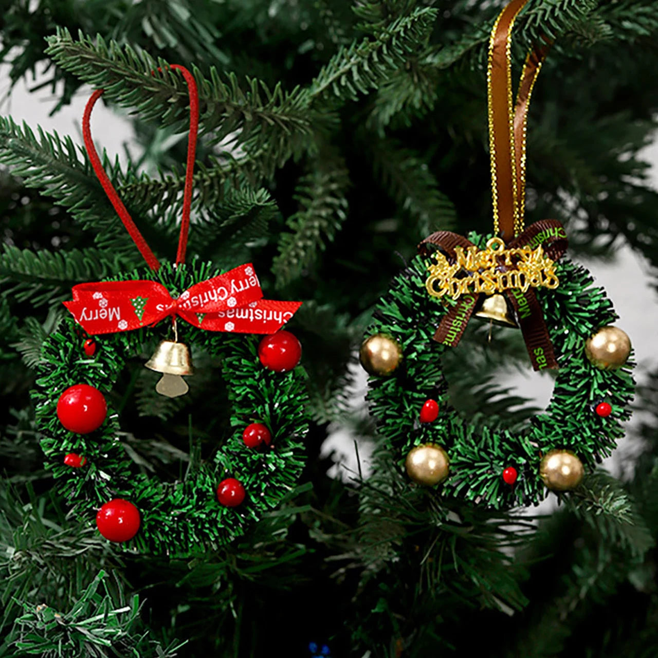 Merry Chrismas Wreath Pendant with Bell