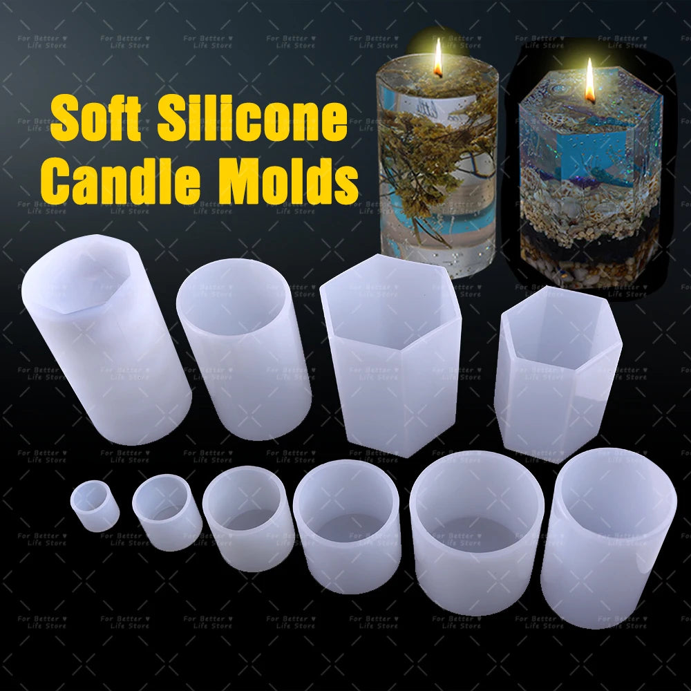 1PC 10 Style Cylindrical Hexagon Silicone Mold DIY Epoxy Resin Casting Mould