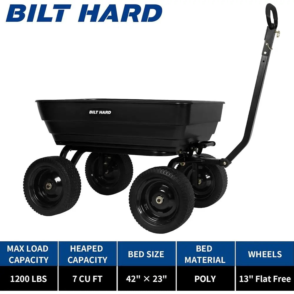 Poly Garden Dump Cart 1200 lbs with No flat Tires, Quick Release, 2-in-1 Convertible Handle