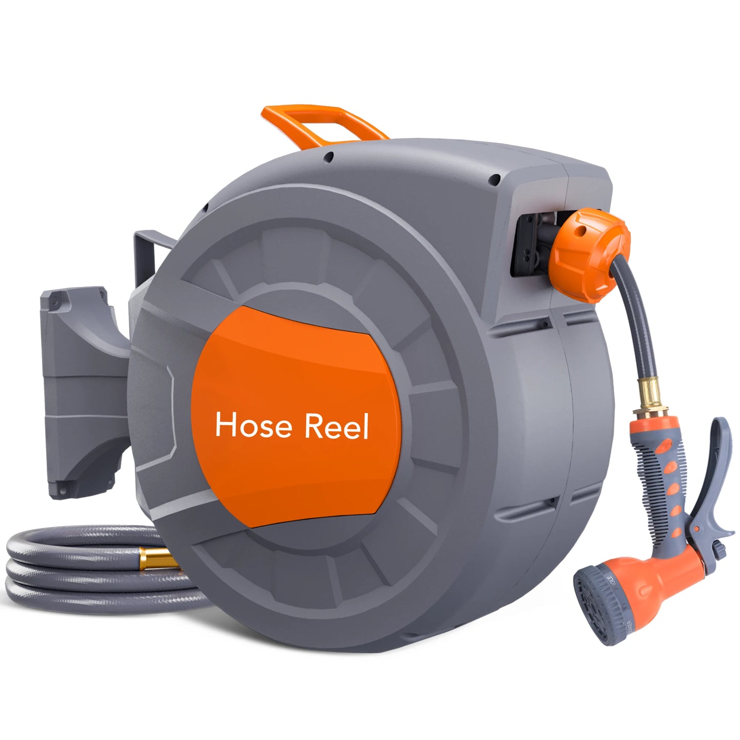 Retractable Garden Hose Reel 65/ 100 ft, Wall Mounted, 9-Function Sprayer, Any Length Lock, 180° Swivel, Automatic Rewind & Slow Return System