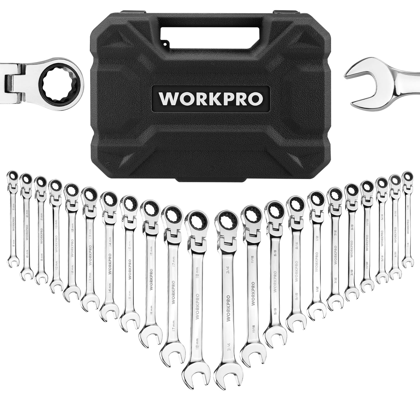WORKPRO 21pc Ratcheting Wrench Set  with Box ,72 Teeth Wrench with Box