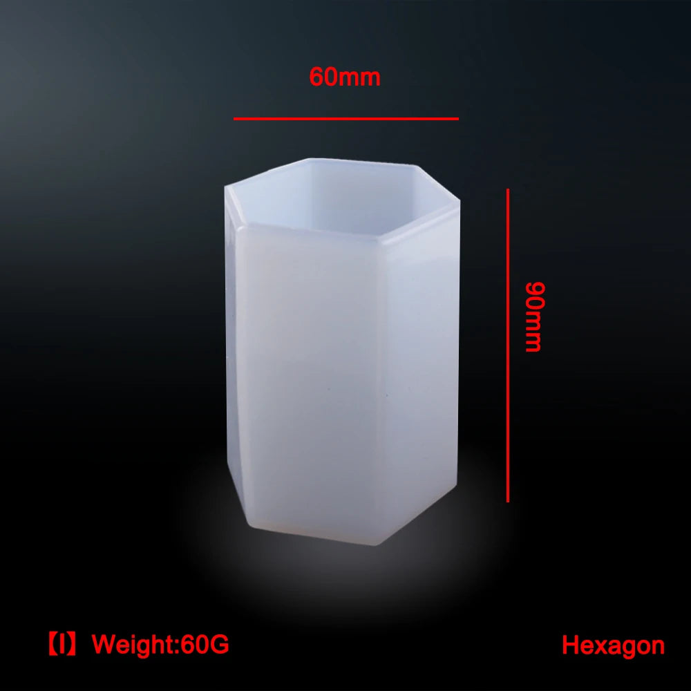 1PC 10 Style Cylindrical Hexagon Silicone Mold DIY Epoxy Resin Casting Mould