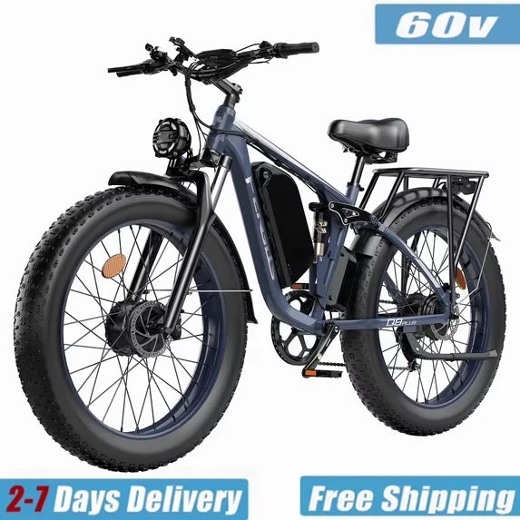 FENGQS NEW Q8PLUS 6000W 5000W Dual Motor Mountain Electric Vehicle 60V1200WH Large Battery, 100 Kilometer Range, Hydraulic Disc Brake with Turn Signal. Fully Shock-Absorbing Structure