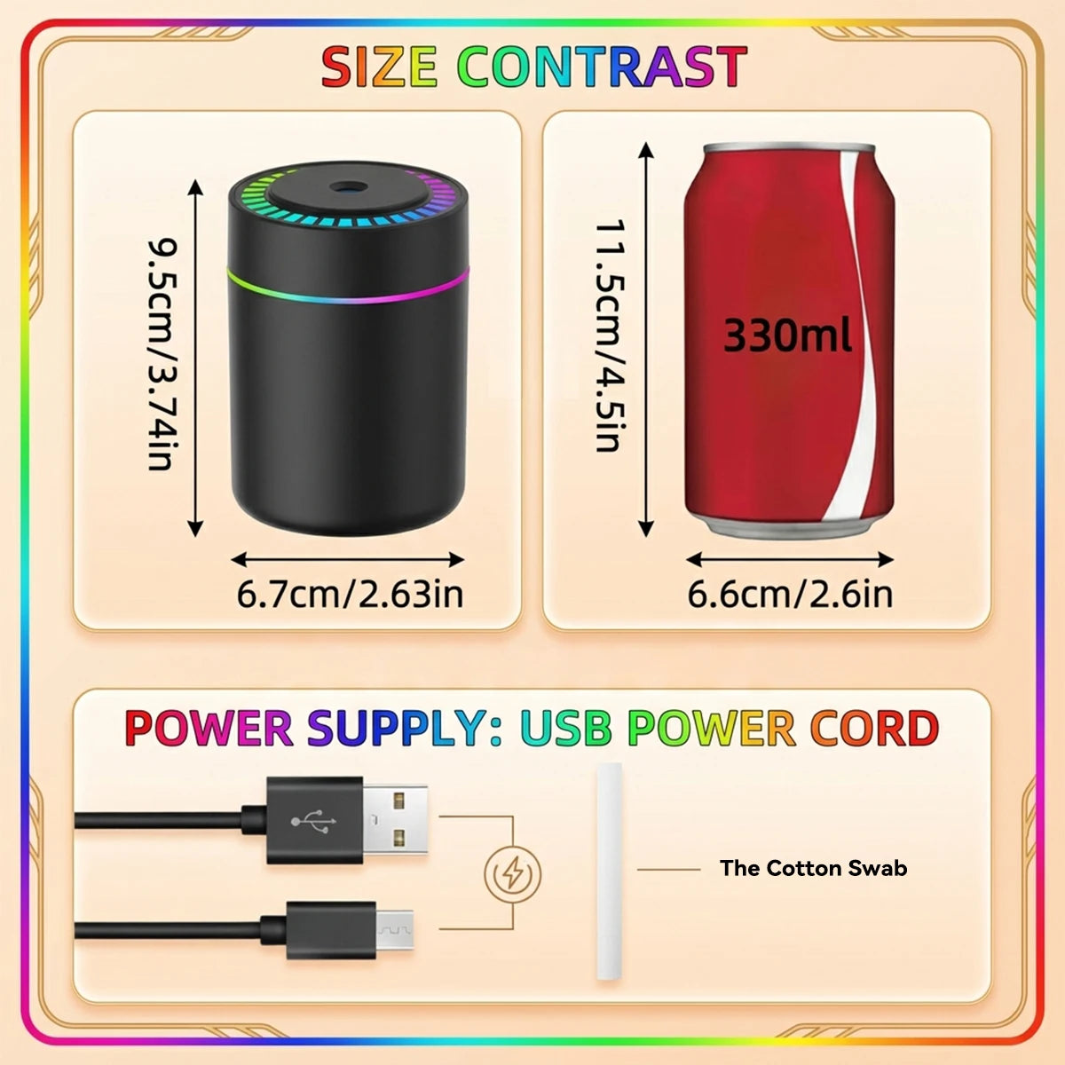 RGB Mini Air Humidifier 180ML Aroma Diffuser Essential Oil USB For Car Home Bedroom