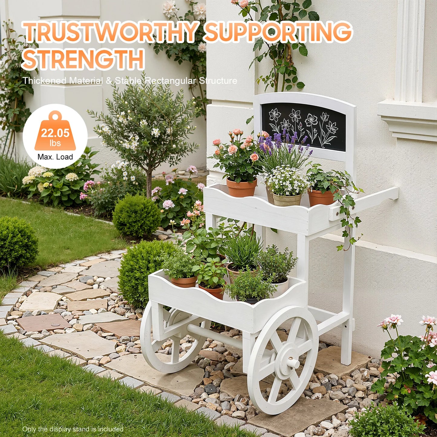 2-Tier Planter Cart, Garden Wood Flower Display Stand with Wheels