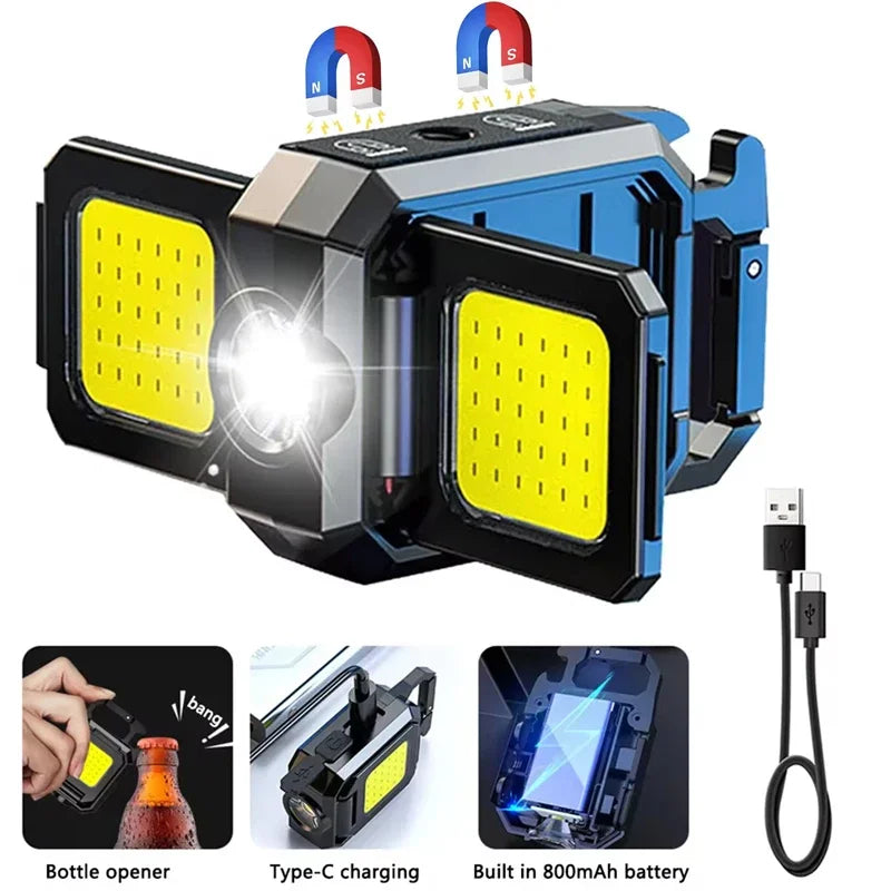 Flashlight Mini Light COB  Light USB Rechargeable Lamp with 90° Foldable Side Lights