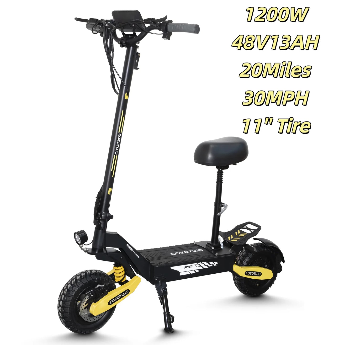 1200W Off Road Electric Scooter for Adults 48V Long Range E-Scooter 30MP 11" Tires