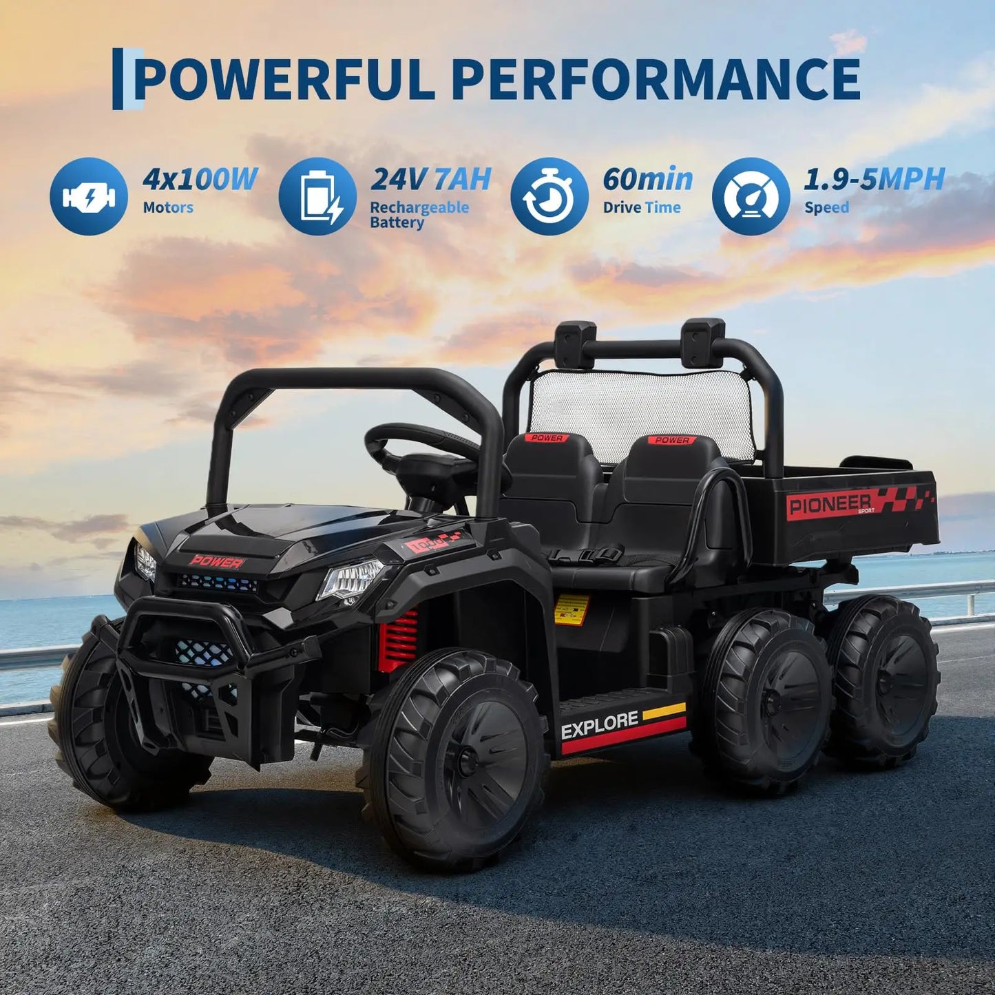 24V 4WD Electric Ride-on Dump Truck For Kids 2-Seater With Parental Remote Control
