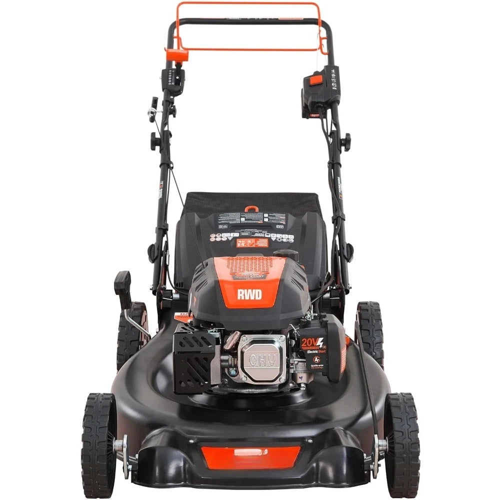 24 inch 201cc Self Propelled Gas Lawn Mower with Electric Start 6 Speed CVT High Wheel 3-in-1 RWD