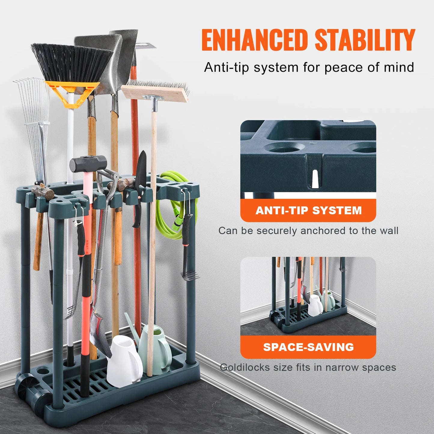 10Slots Yard Garden Tool Organizer Long-Handled Tool/Rake/Broom Tower Storage Rack