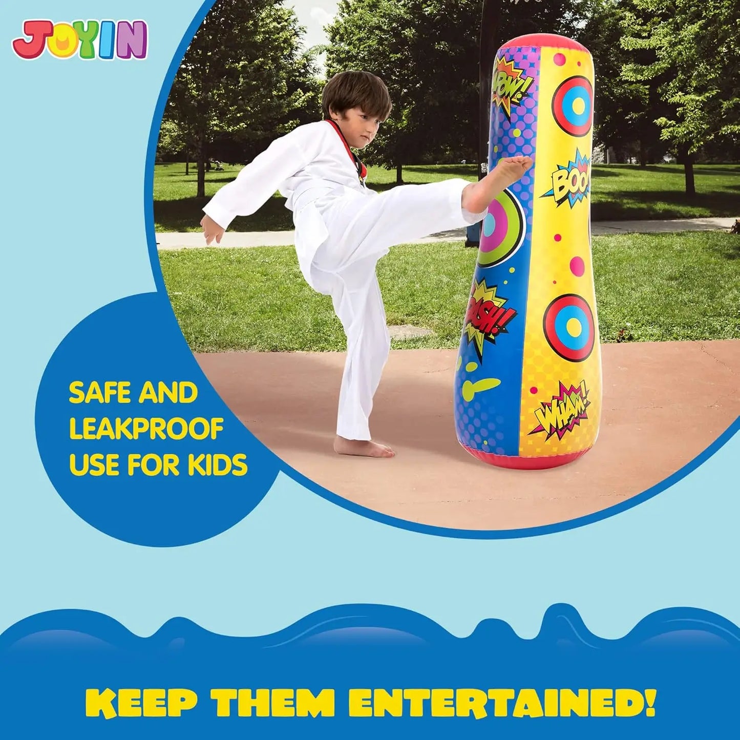 JOYFY Punching Bag for Kids 47 Inches Kids Double-Sided Inflatable Punching Bag
