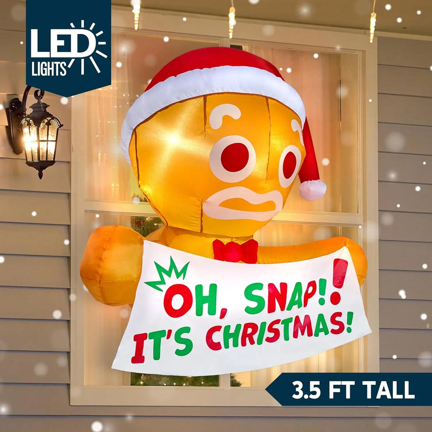 JOYFY 3.5 FT Christmas Inflatable Gingerbread Man from Window with Built in LED.