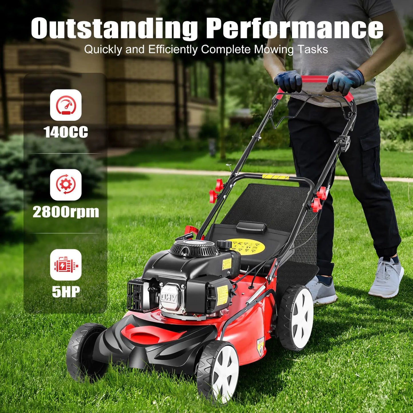 Self-Propelled Gas Lawn Mower – 140cc 4-Stroke Engine, 20" Cut Width & 8-Position Height