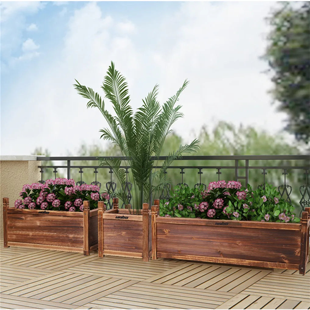 Wooden Raised Flower Bed Indoor Outdoor Vegetable Herb Planter